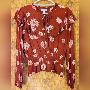 WHITEROOM + CACTUS Floral Rust Ruffle Blouse